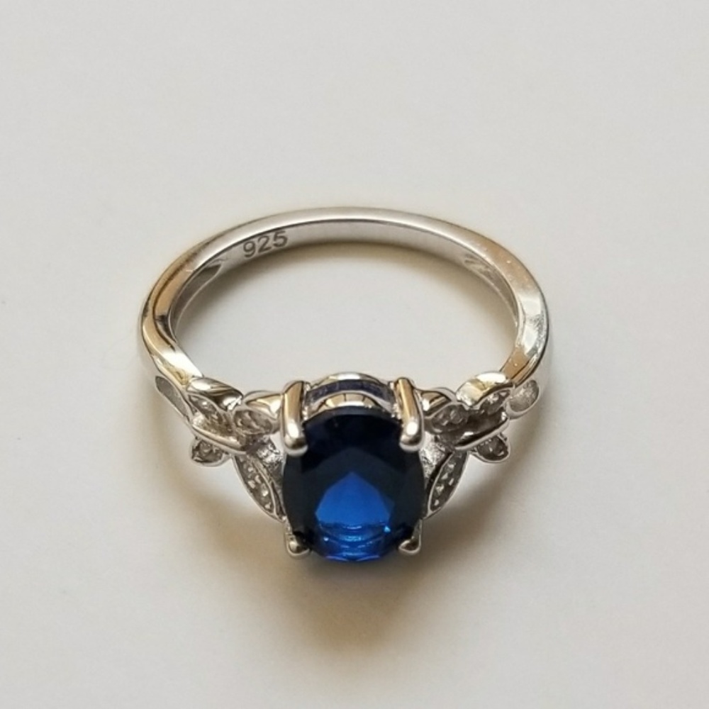Sterling Silver Butterfly Blue CZ Ring Size 5